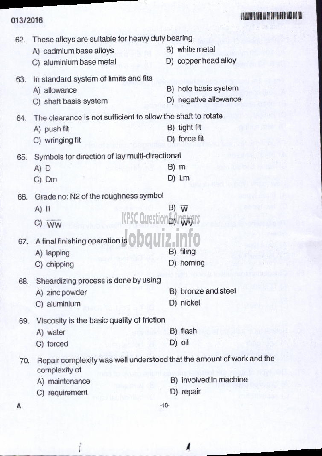 Kerala PSC Question Paper - TRADESMAN TURNING TECHNICAL EDUCATION-6