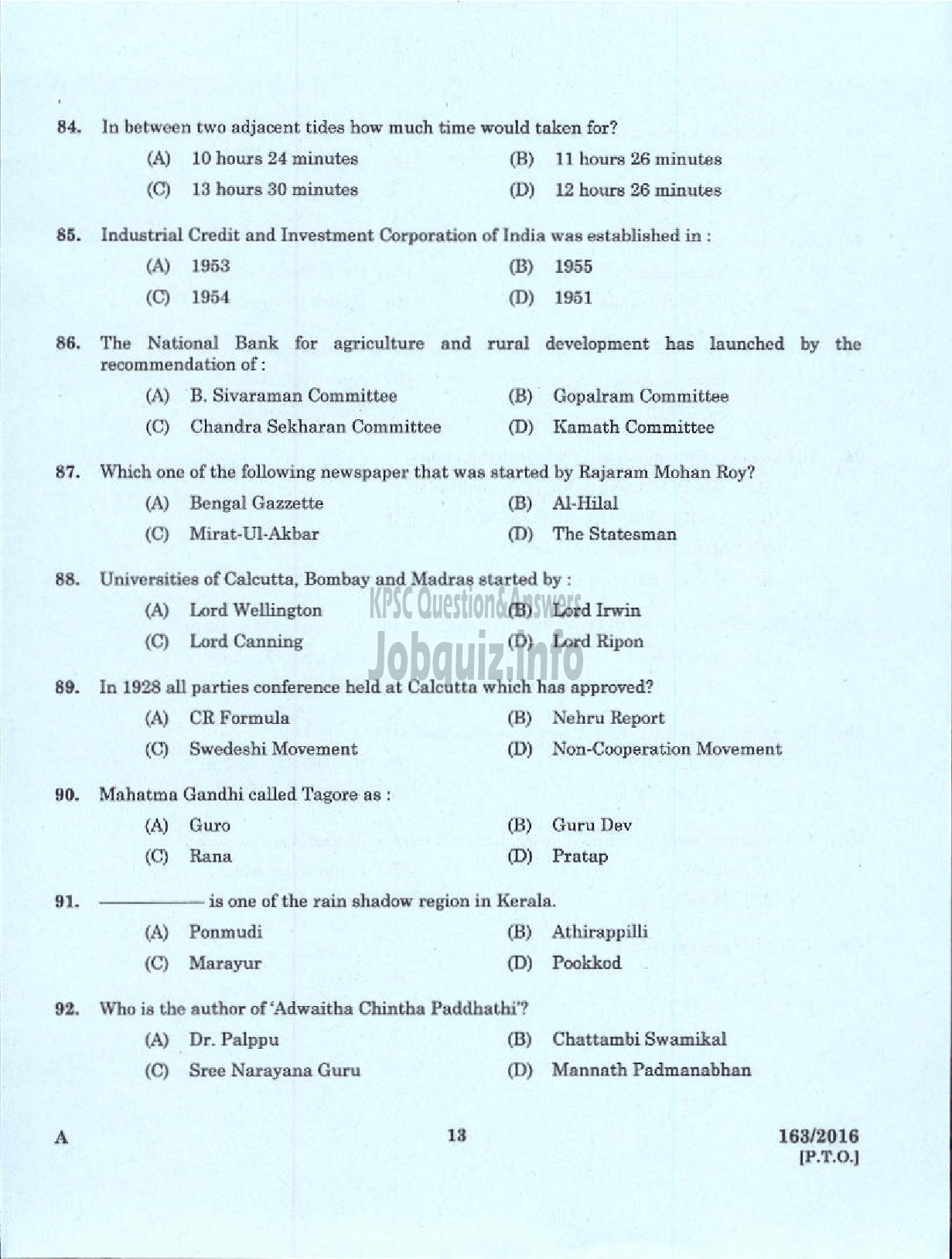 Kerala PSC Question Paper - TRADESMAN TURNING TECHNICAL EDUCATION-11