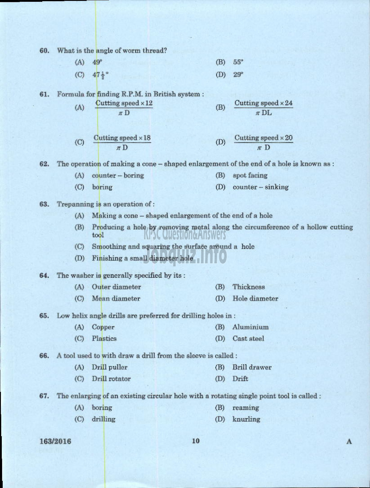 Kerala PSC Question Paper - TRADESMAN TURNING TECHNICAL EDUCATION-8