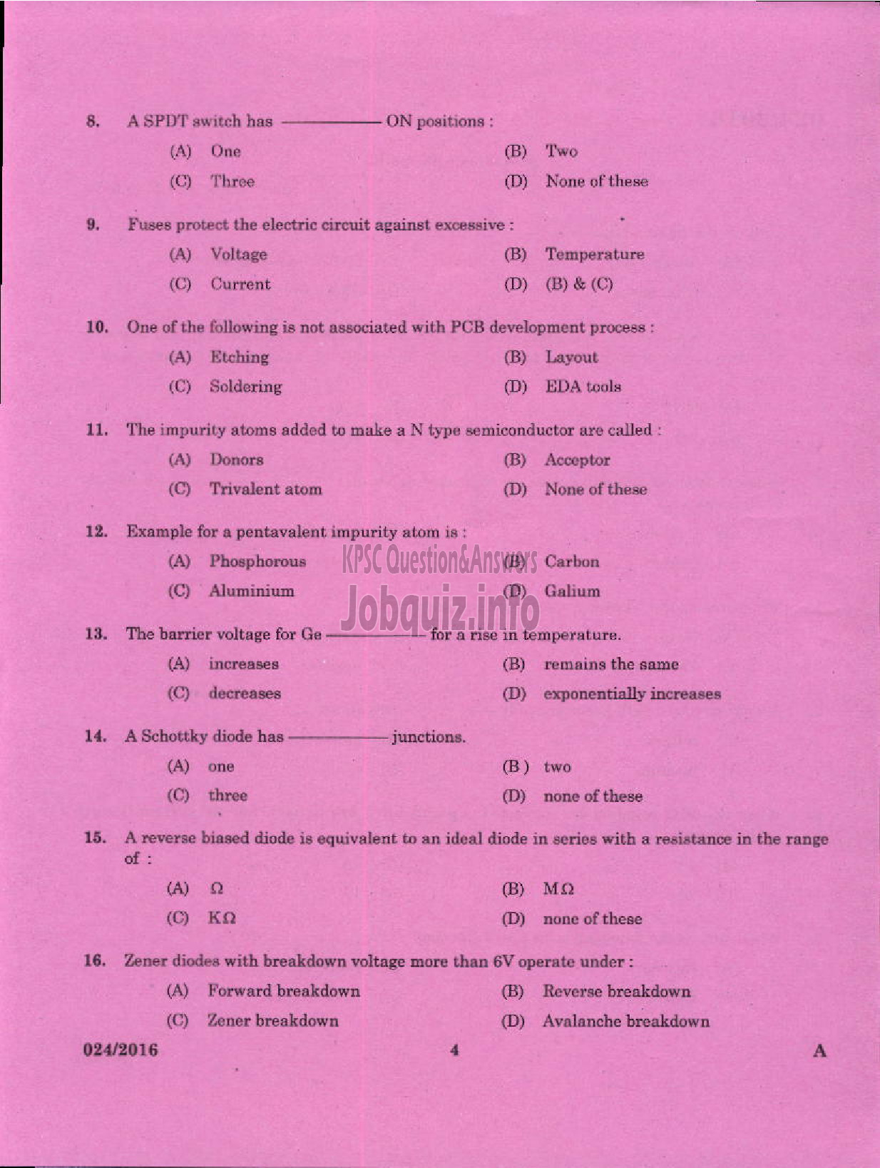 Kerala PSC Question Paper - TRADESMAN TV MAINTENANCE AND REPAIRS TECHNICAL EDUCATION-2