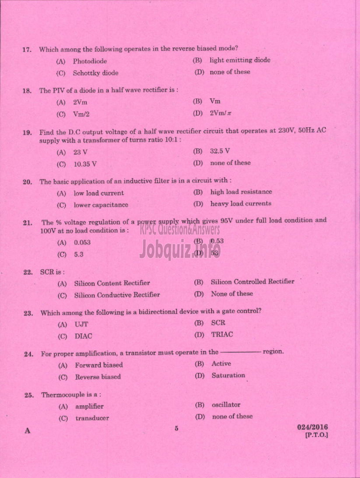 Kerala PSC Question Paper - TRADESMAN TV MAINTENANCE AND REPAIRS TECHNICAL EDUCATION-3