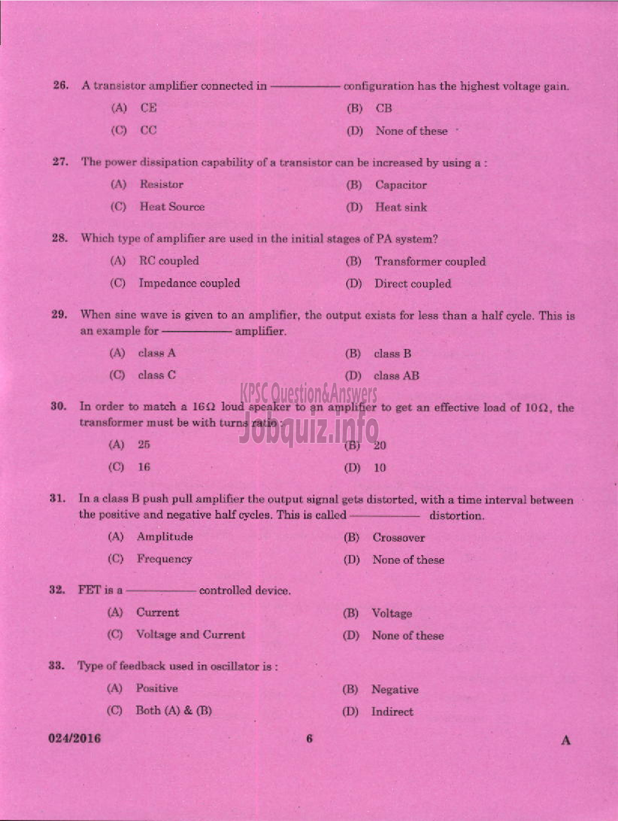 Kerala PSC Question Paper - TRADESMAN TV MAINTENANCE AND REPAIRS TECHNICAL EDUCATION-4