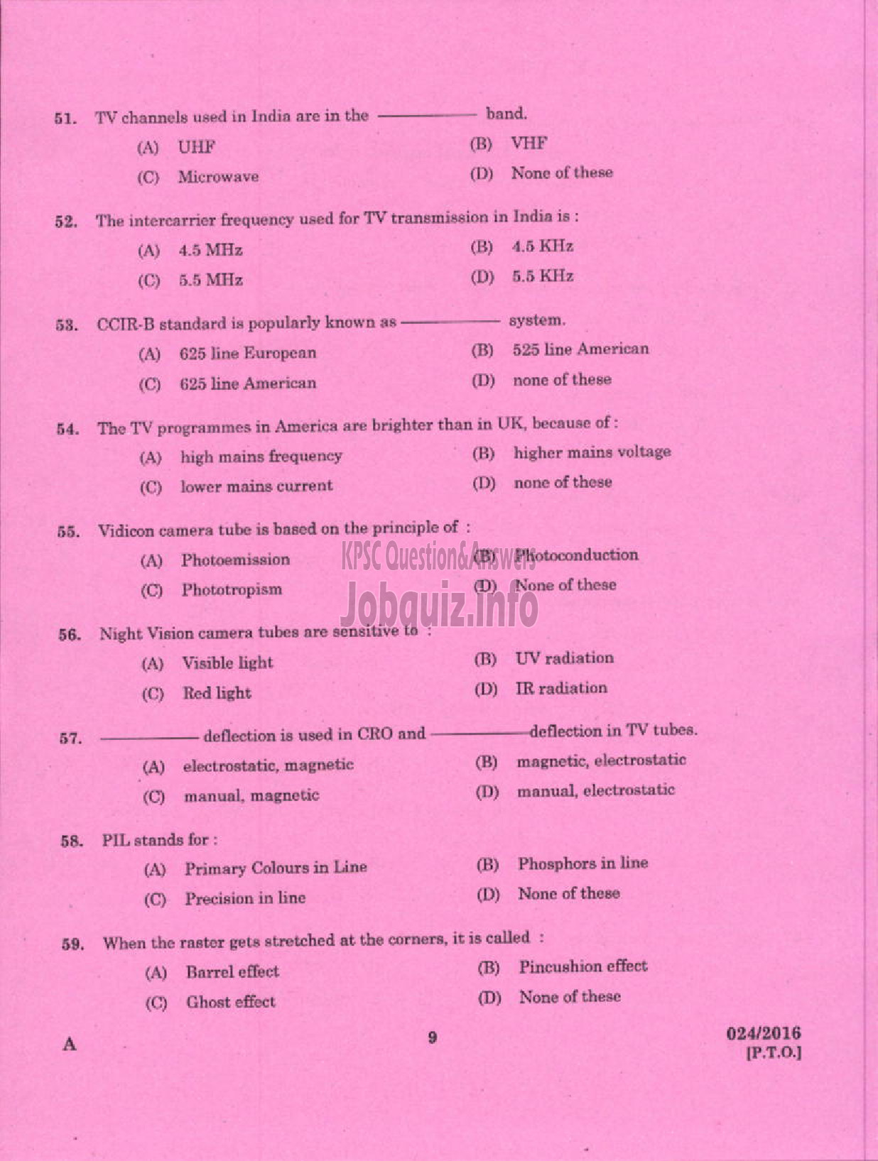 Kerala PSC Question Paper - TRADESMAN TV MAINTENANCE AND REPAIRS TECHNICAL EDUCATION-7