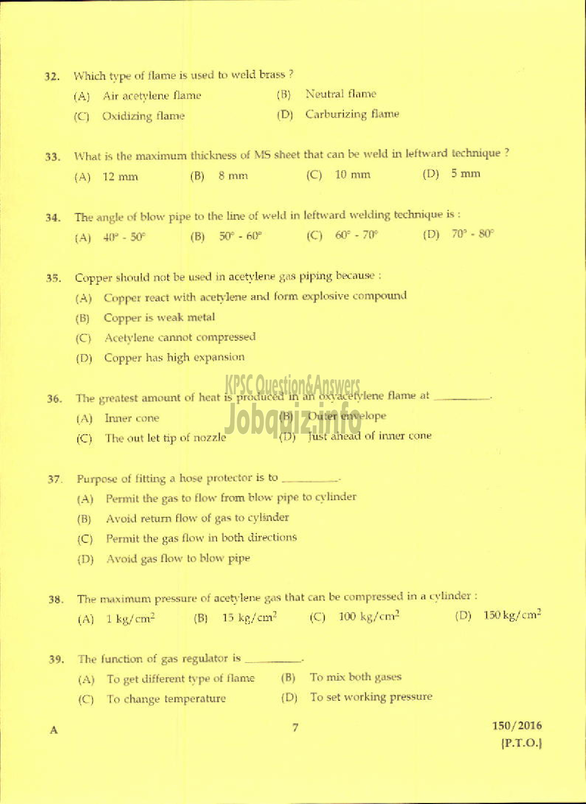 Kerala PSC Question Paper - TRADESMAN WELDING TECHNICAL EDUCATION-5