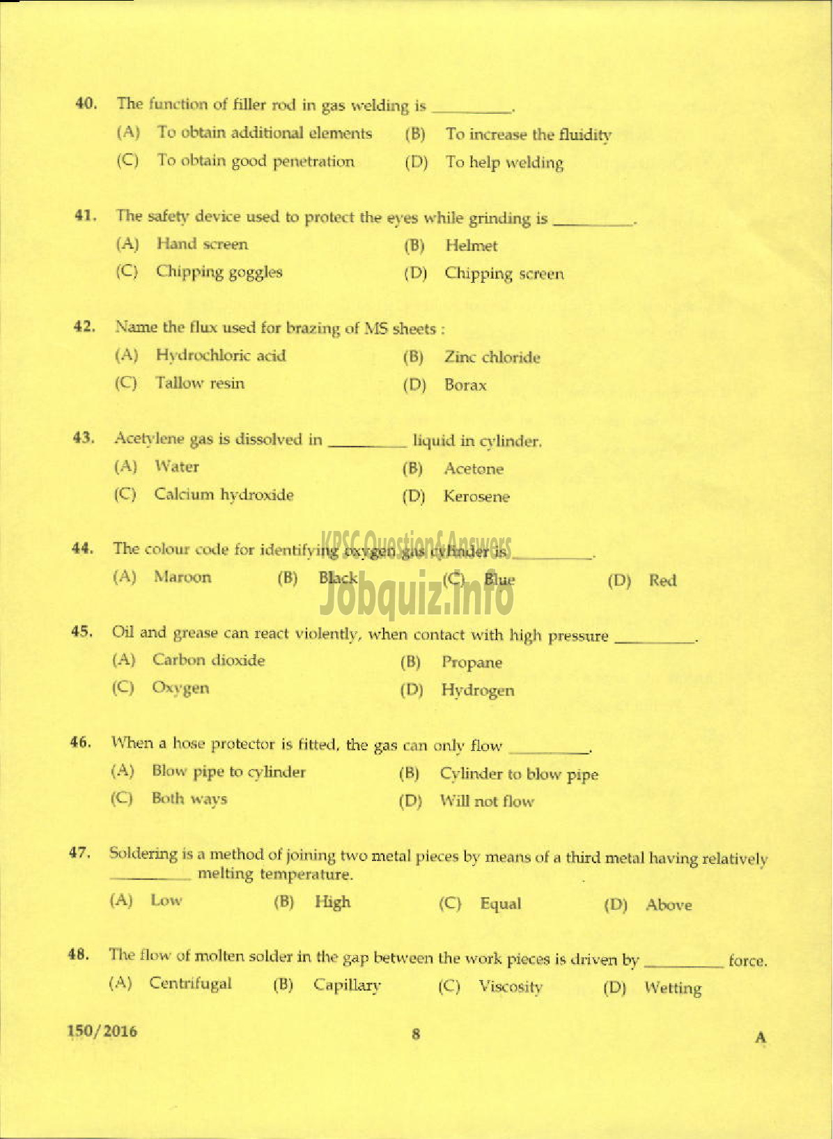 Kerala PSC Question Paper - TRADESMAN WELDING TECHNICAL EDUCATION-6