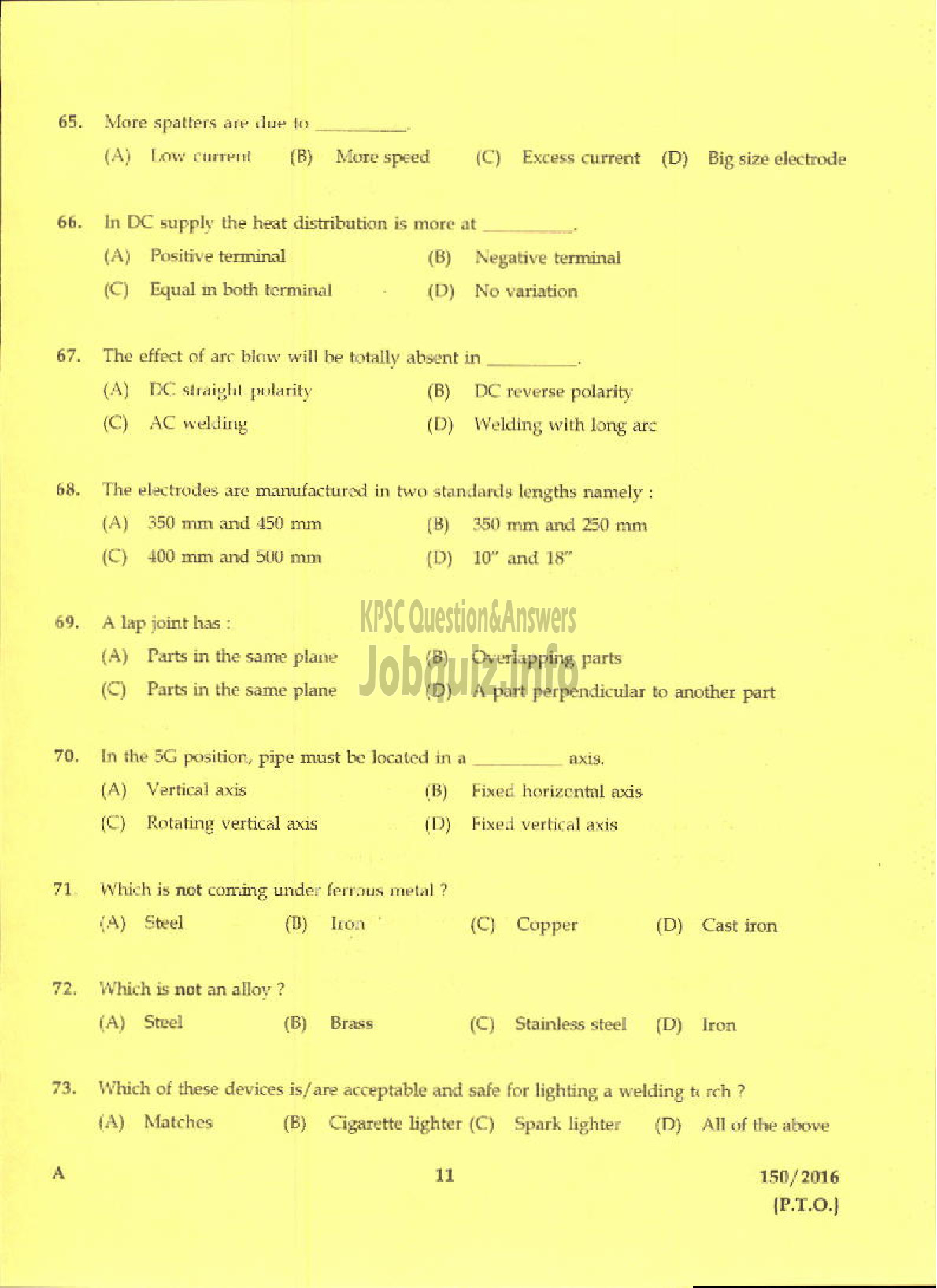 Kerala PSC Question Paper - TRADESMAN WELDING TECHNICAL EDUCATION-9