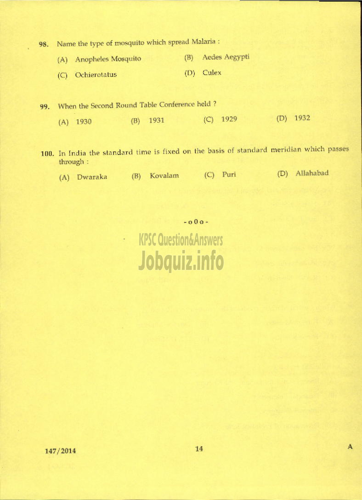 Kerala PSC Question Paper - TRADESMAN WELDING TECHNICAL EDUCATION TVM KLM PTA KTM EKM TSR MPM KKD KNR DISTS-12