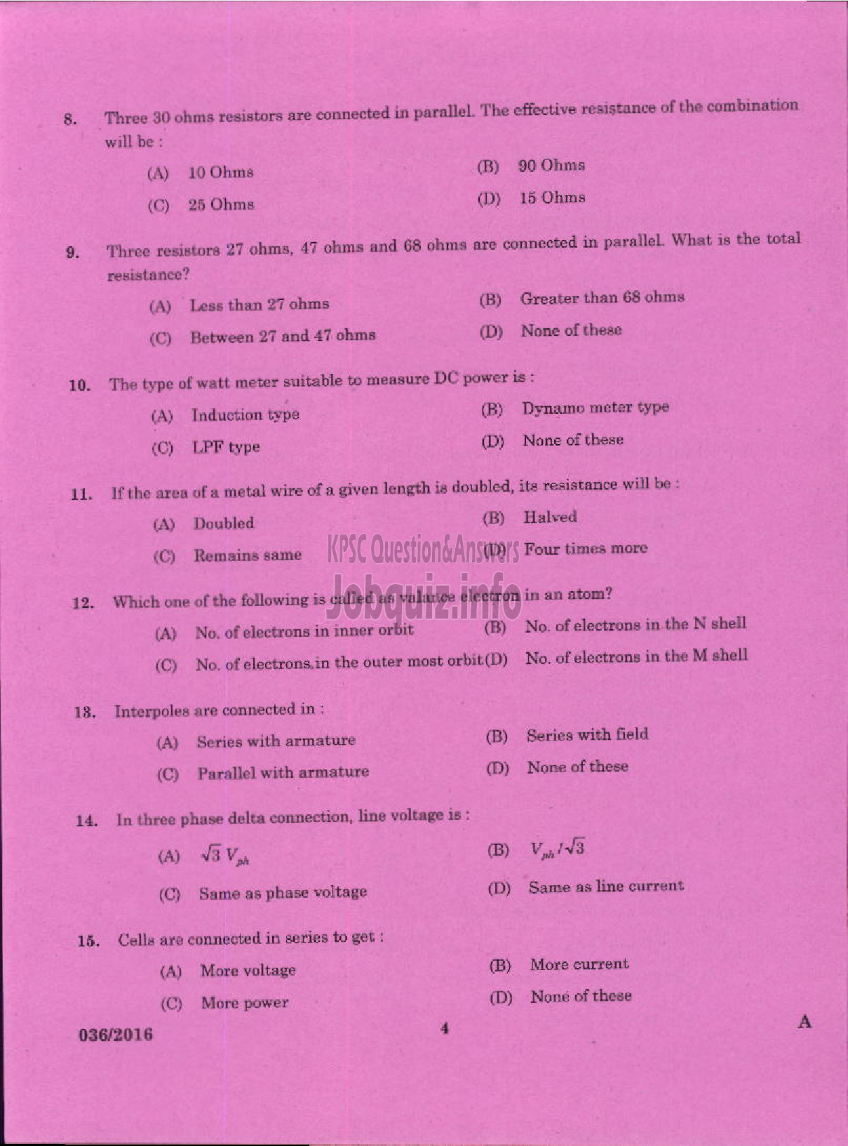 Kerala PSC Question Paper - TRADESMAN WIREMAN TECHNICAL EDUCATION-2