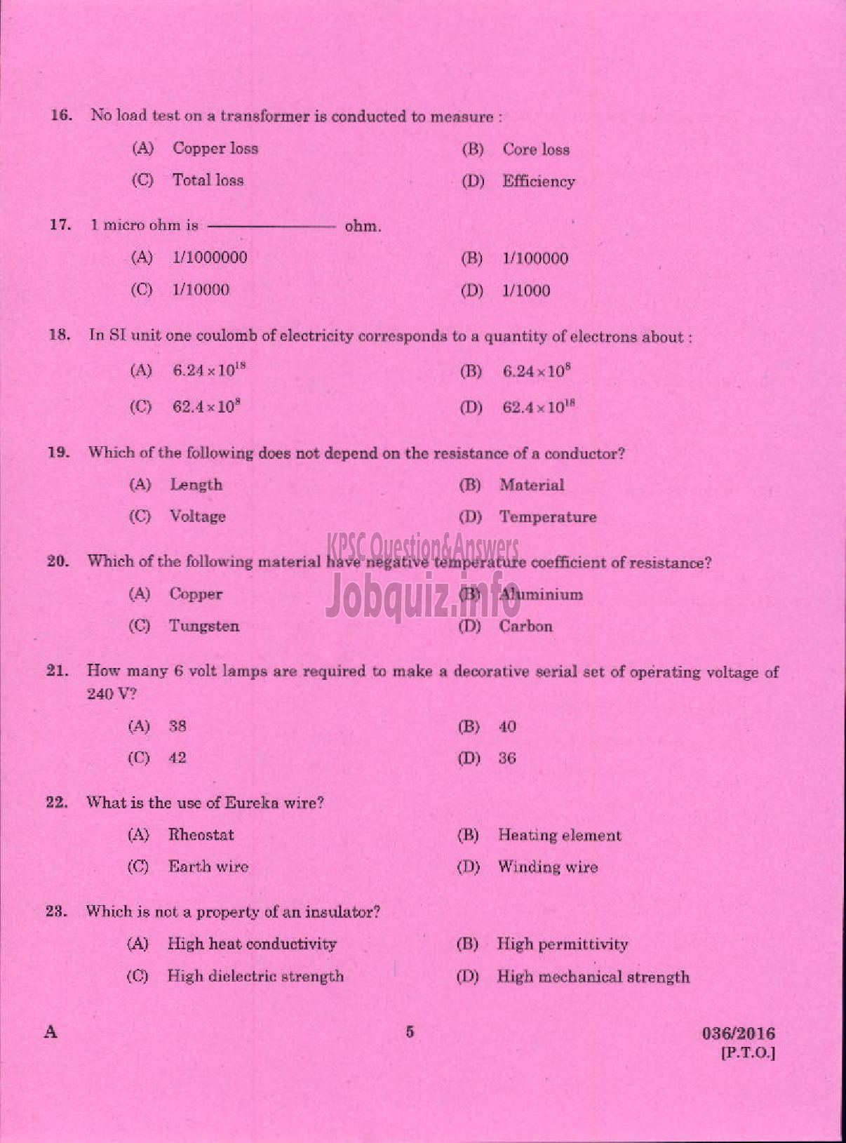 Kerala PSC Question Paper - TRADESMAN WIREMAN TECHNICAL EDUCATION-3