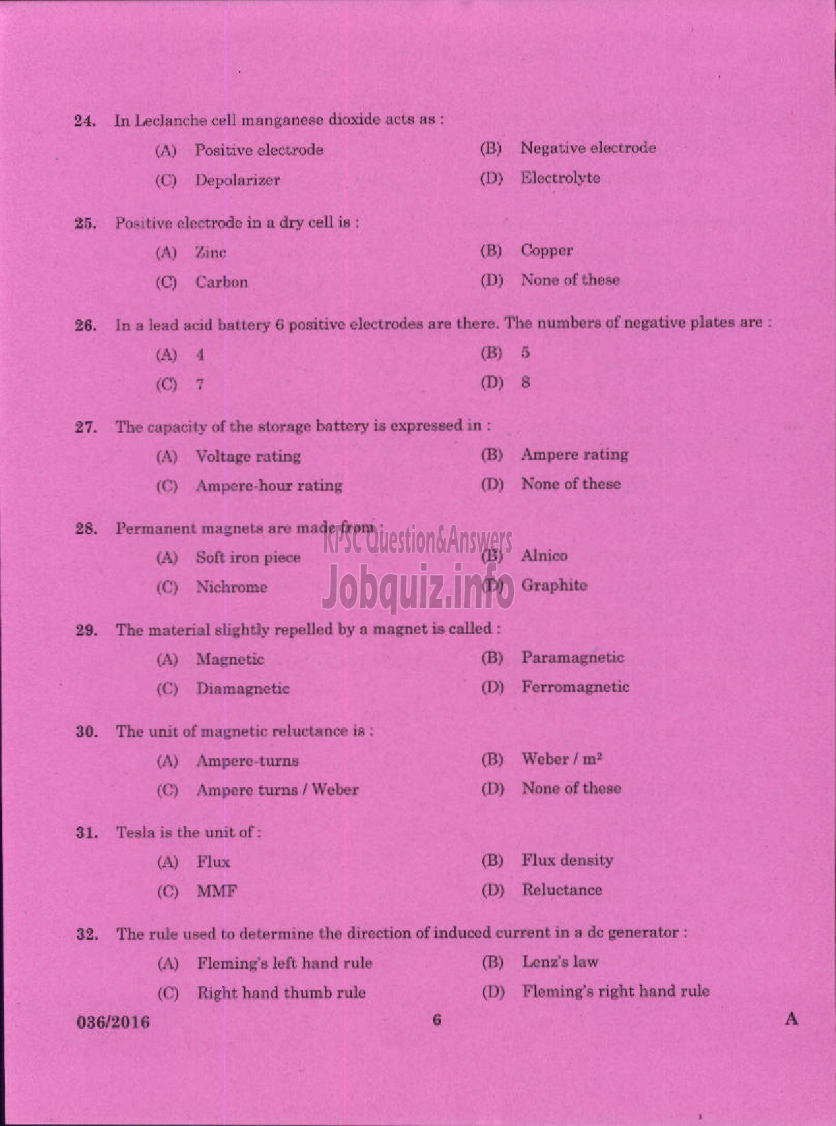 Kerala PSC Question Paper - TRADESMAN WIREMAN TECHNICAL EDUCATION-4