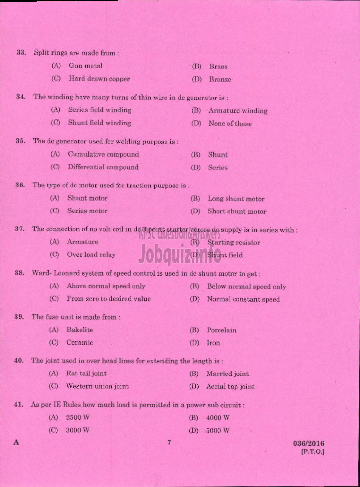 Kerala PSC Question Paper - TRADESMAN WIREMAN TECHNICAL EDUCATION-5