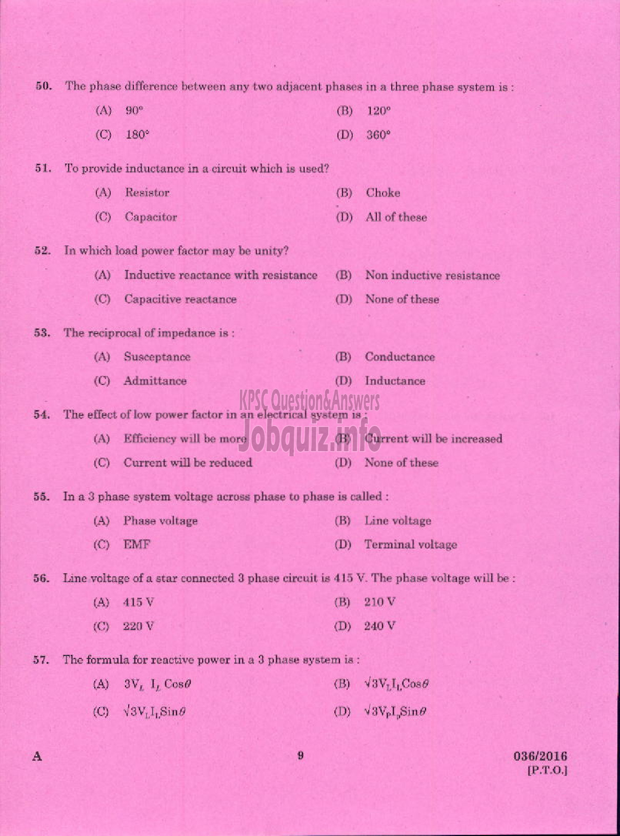 Kerala PSC Question Paper - TRADESMAN WIREMAN TECHNICAL EDUCATION-7