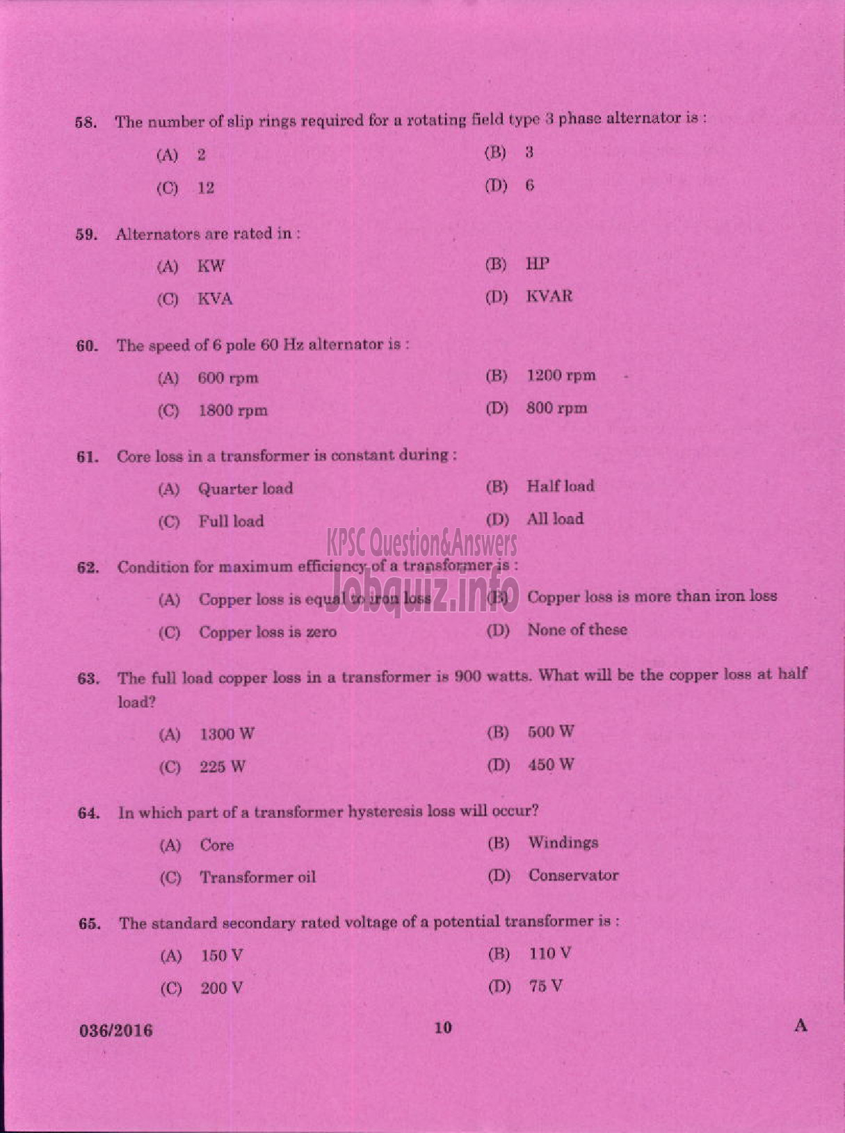 Kerala PSC Question Paper - TRADESMAN WIREMAN TECHNICAL EDUCATION-8