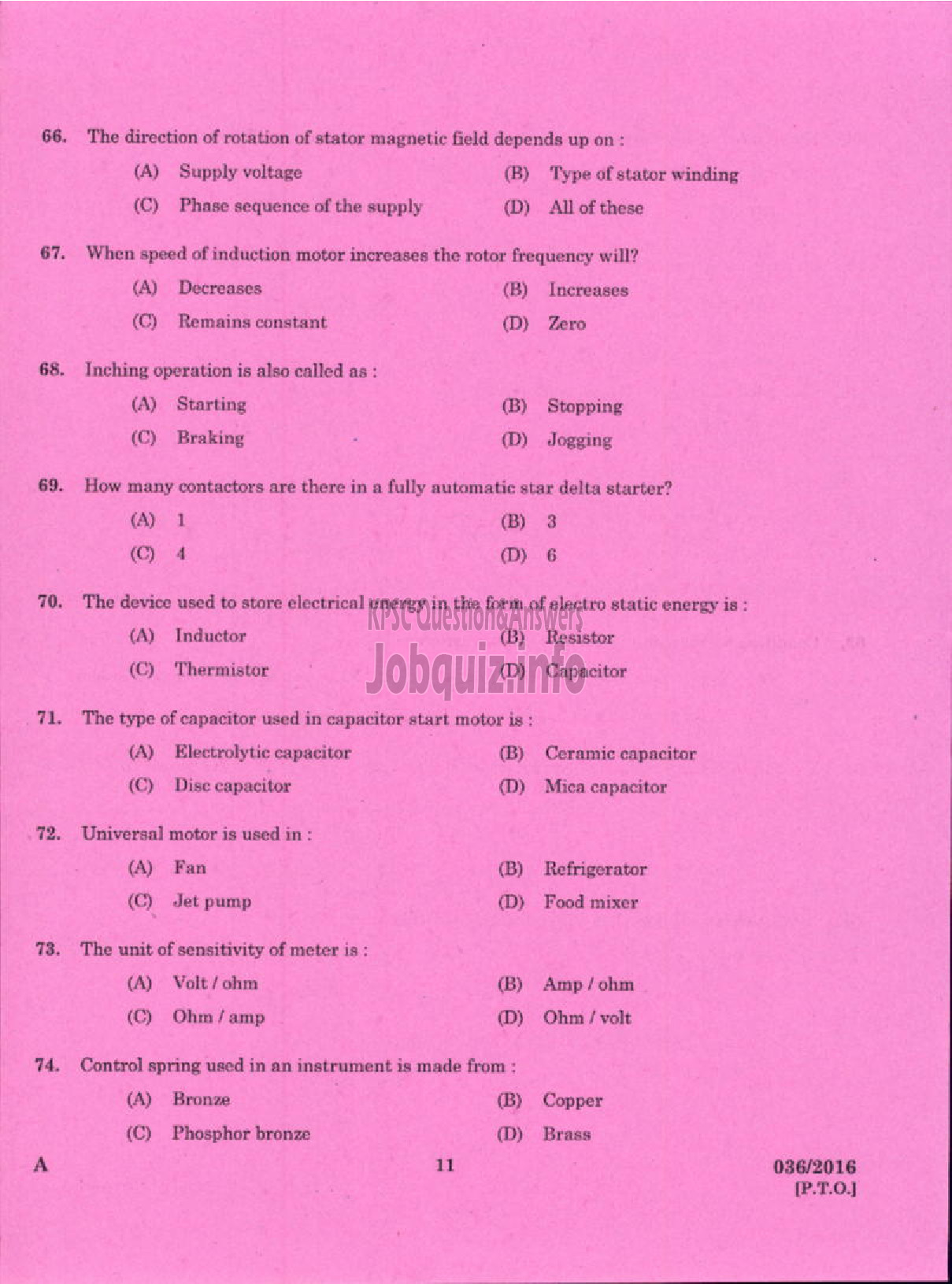 Kerala PSC Question Paper - TRADESMAN WIREMAN TECHNICAL EDUCATION-9