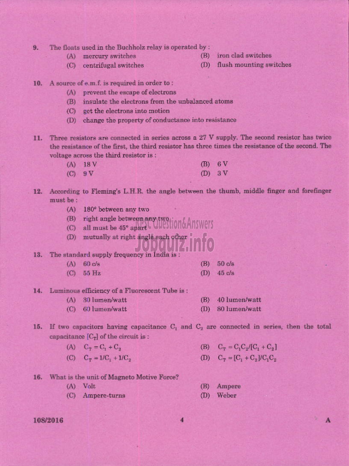 Kerala PSC Question Paper - TRADESMAN WIREMAN TECHNICAL EDUCATION-2