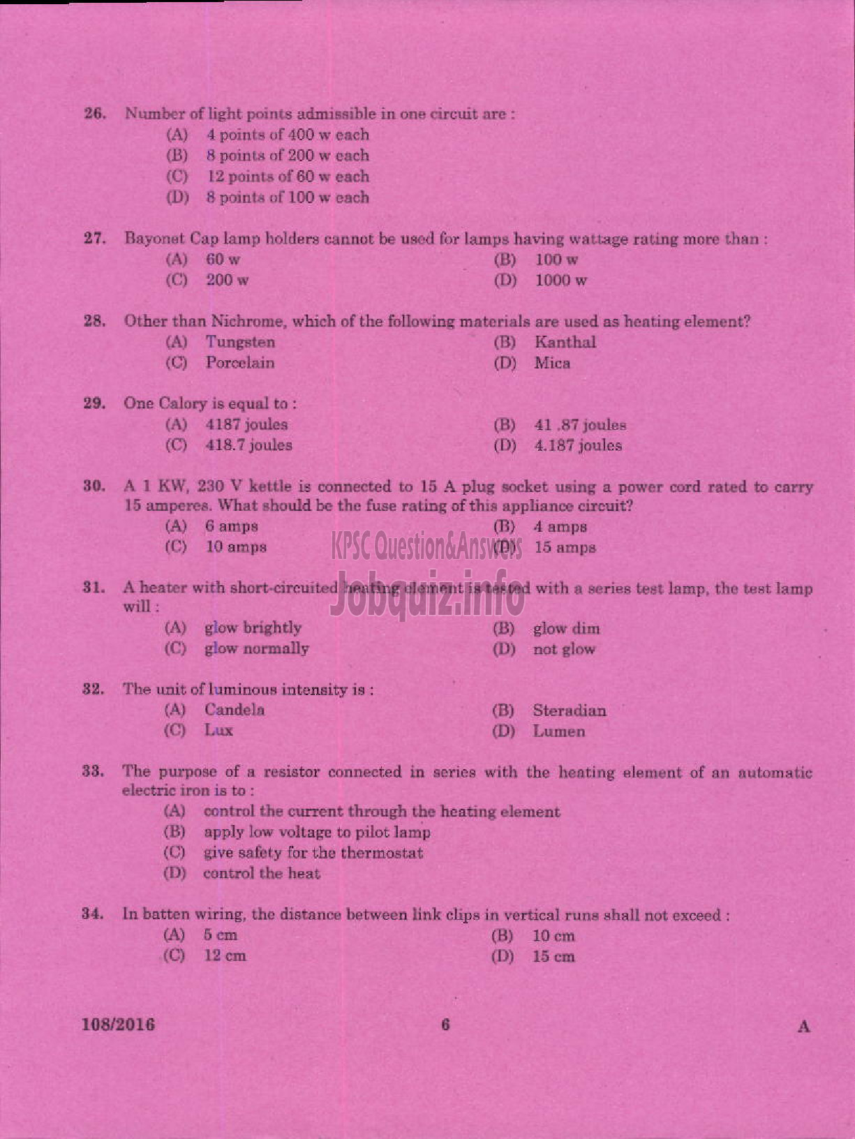 Kerala PSC Question Paper - TRADESMAN WIREMAN TECHNICAL EDUCATION-4