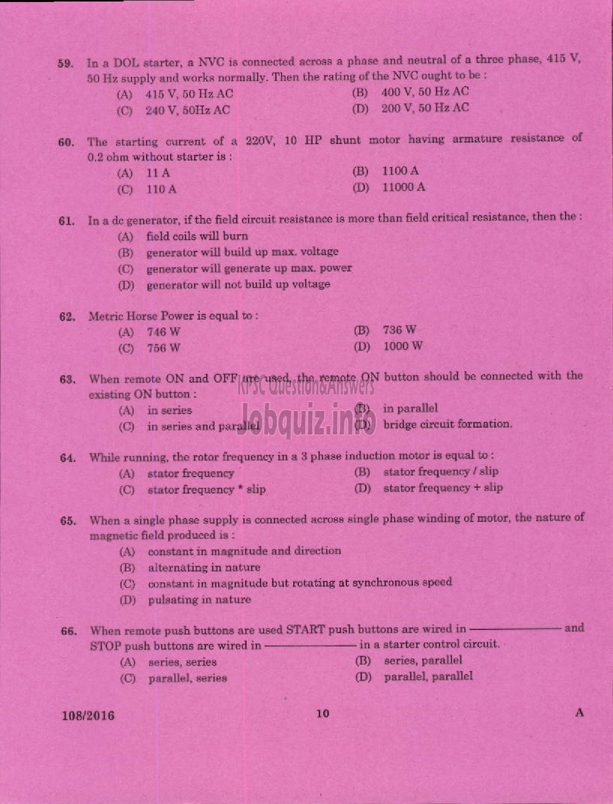 Kerala PSC Question Paper - TRADESMAN WIREMAN TECHNICAL EDUCATION-8