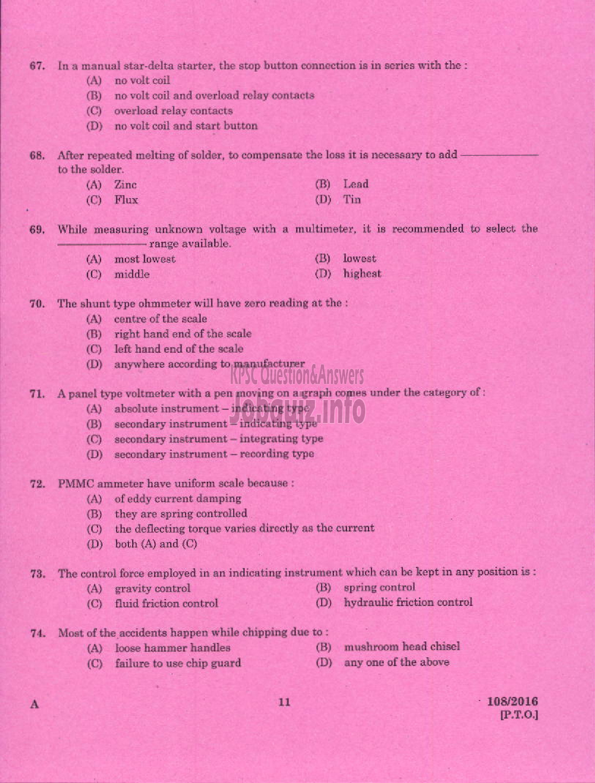 Kerala PSC Question Paper - TRADESMAN WIREMAN TECHNICAL EDUCATION-9