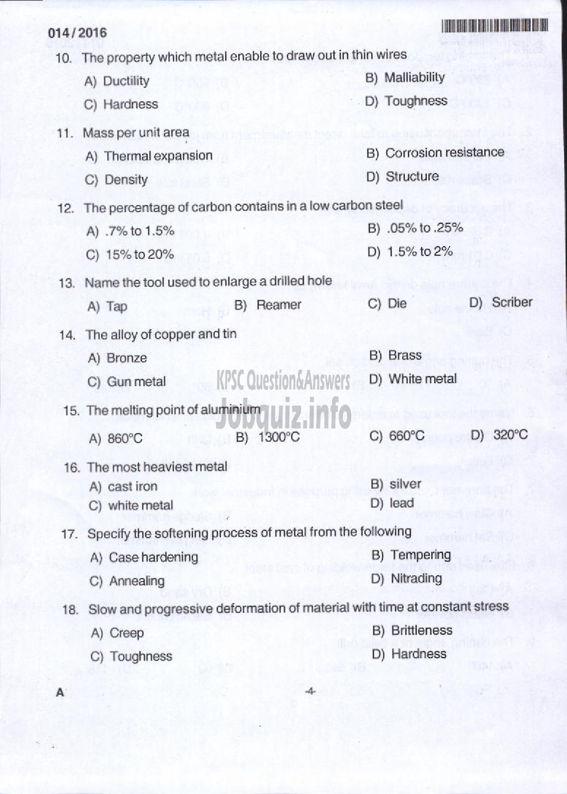 Kerala PSC Question Paper - TRADES INSTRUCTOR GR II SMITHY TECHNICAL EDUCATION-2