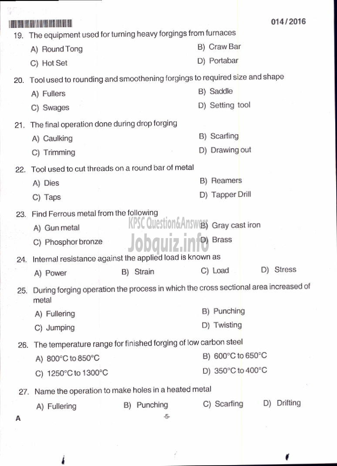 Kerala PSC Question Paper - TRADES INSTRUCTOR GR II SMITHY TECHNICAL EDUCATION-3