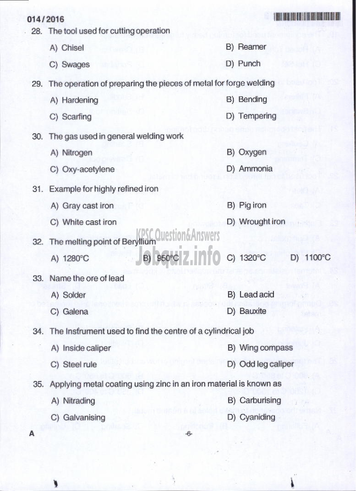 Kerala PSC Question Paper - TRADES INSTRUCTOR GR II SMITHY TECHNICAL EDUCATION-4