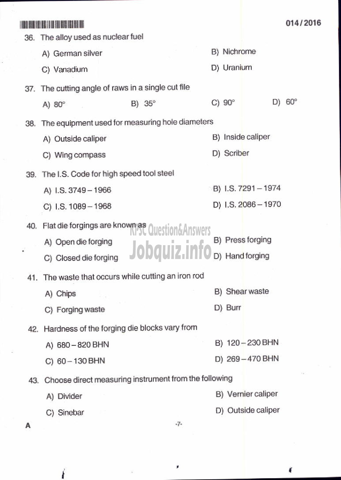 Kerala PSC Question Paper - TRADES INSTRUCTOR GR II SMITHY TECHNICAL EDUCATION-5