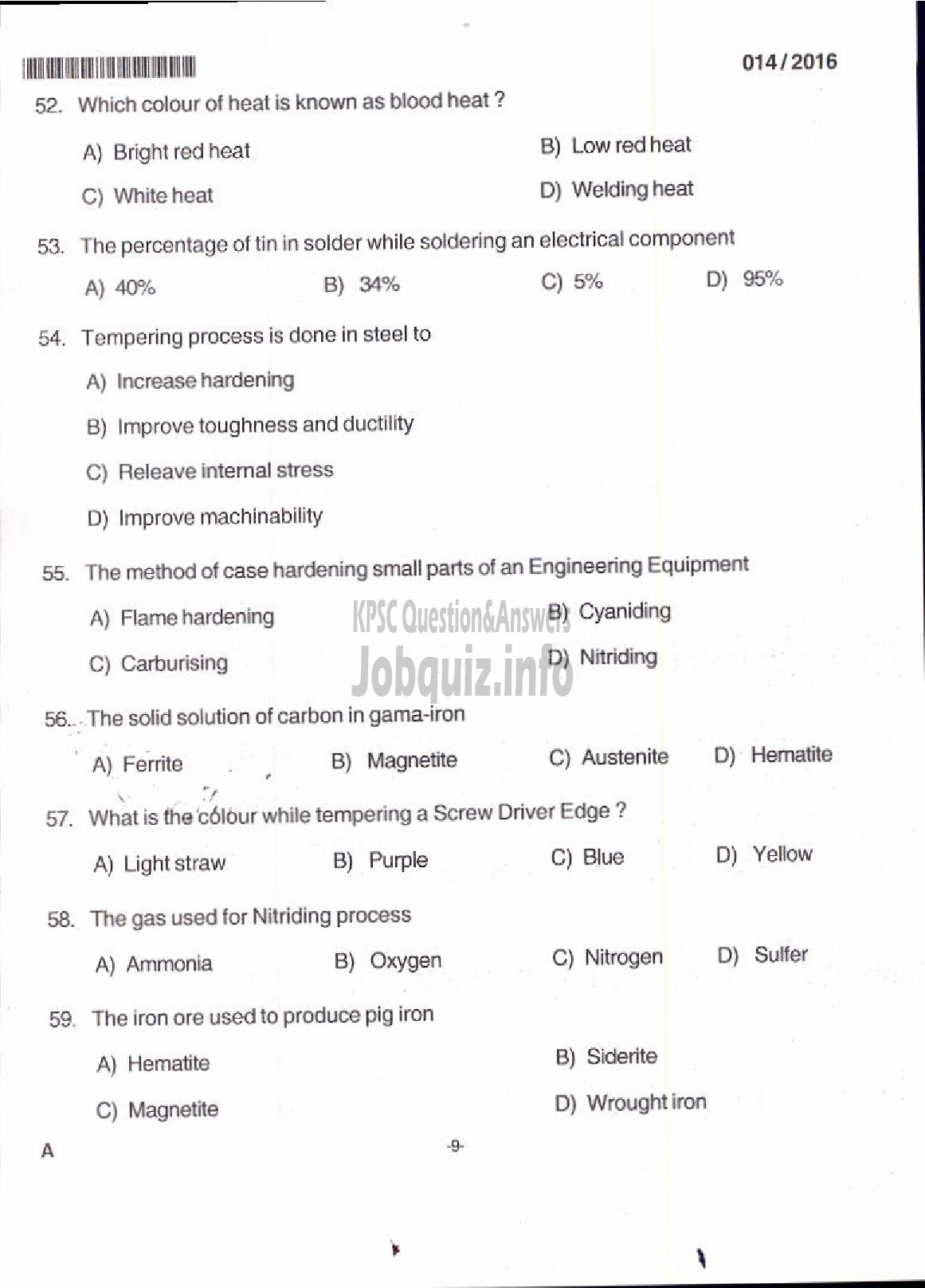 Kerala PSC Question Paper - TRADES INSTRUCTOR GR II SMITHY TECHNICAL EDUCATION-7