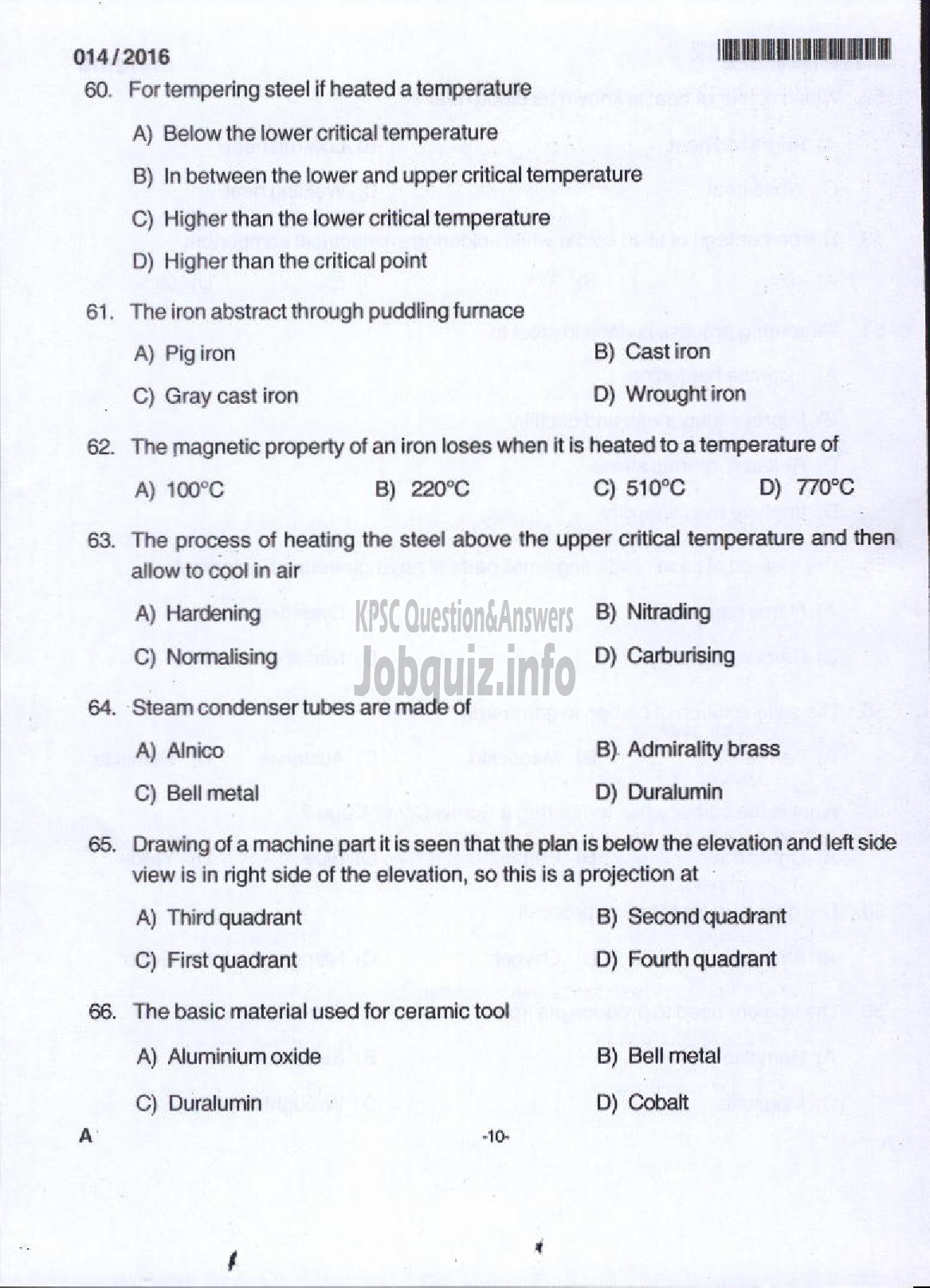 Kerala PSC Question Paper - TRADES INSTRUCTOR GR II SMITHY TECHNICAL EDUCATION-8