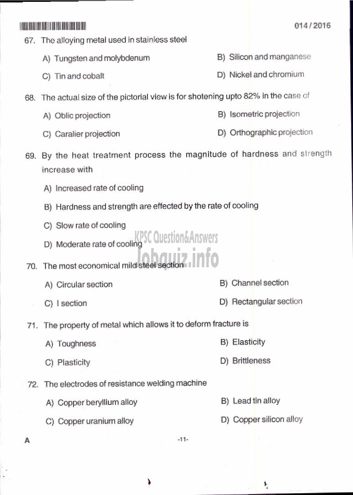 Kerala PSC Question Paper - TRADES INSTRUCTOR GR II SMITHY TECHNICAL EDUCATION-9