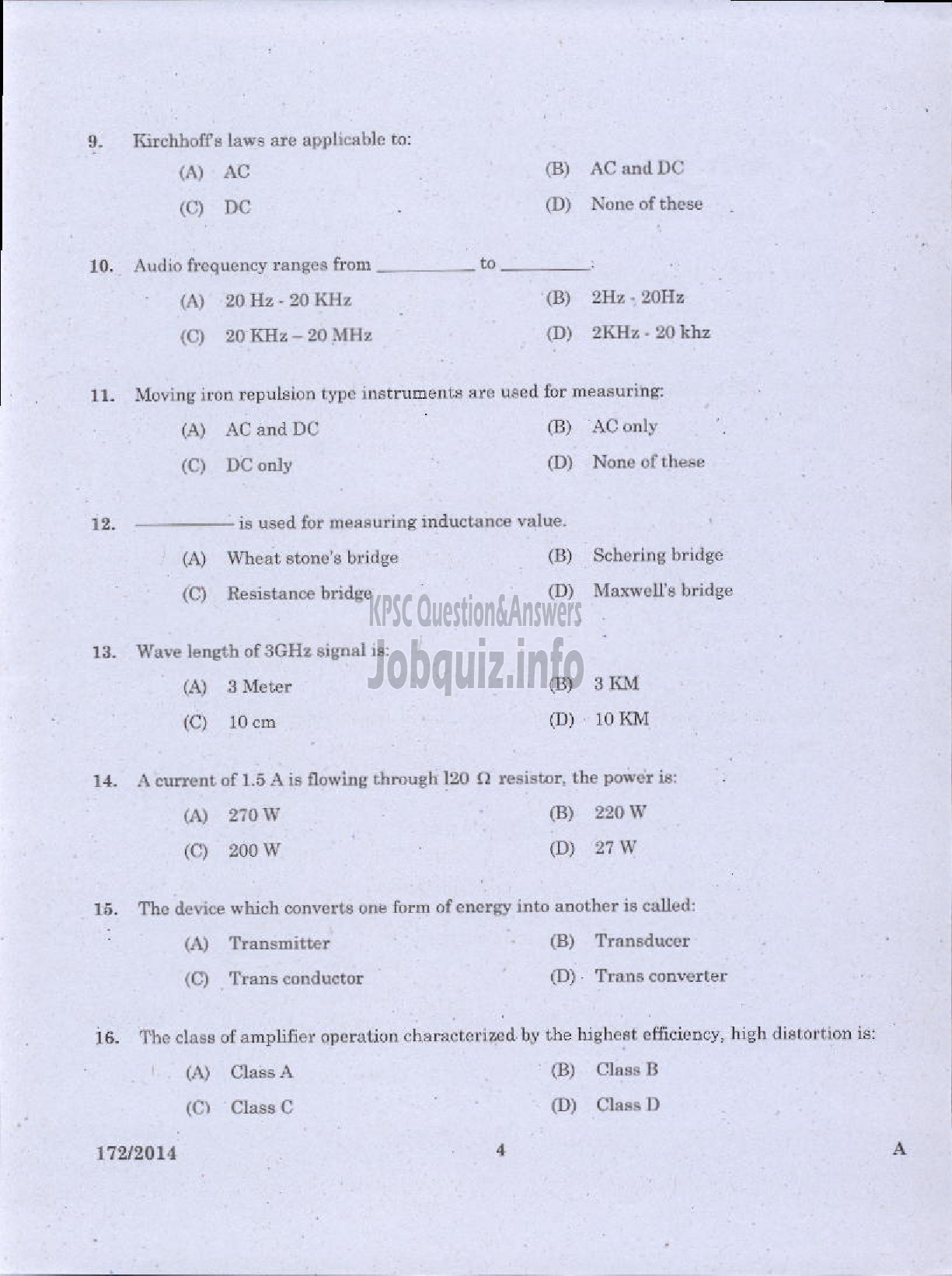 Kerala PSC Question Paper - TRADES MAN ELECTRONICS TECHNICAL EDUCATION TVM KTYM KKD-2