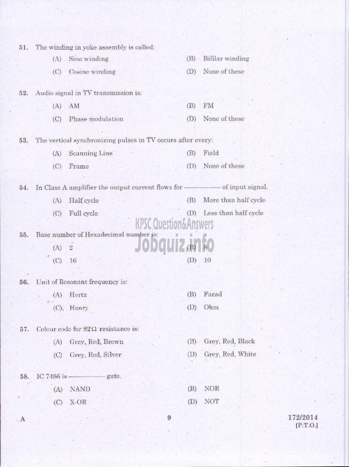 Kerala PSC Question Paper - TRADES MAN ELECTRONICS TECHNICAL EDUCATION TVM KTYM KKD-7