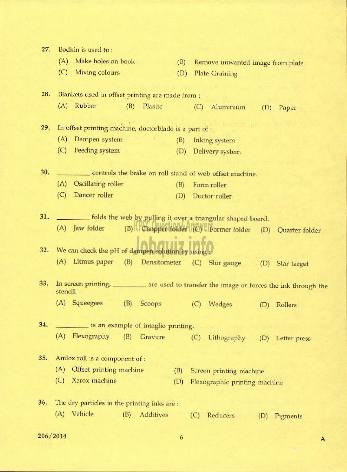 Kerala PSC Question Paper - TRADE INSTRUCTOR GRADE II PRINTING TECHNOLOGY KERALA TECHNICAL EDUCATION-4