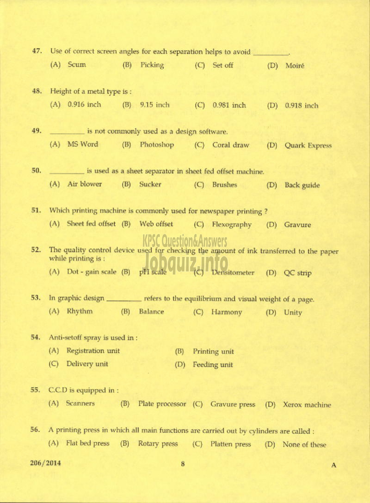 Kerala PSC Question Paper - TRADE INSTRUCTOR GRADE II PRINTING TECHNOLOGY KERALA TECHNICAL EDUCATION-6