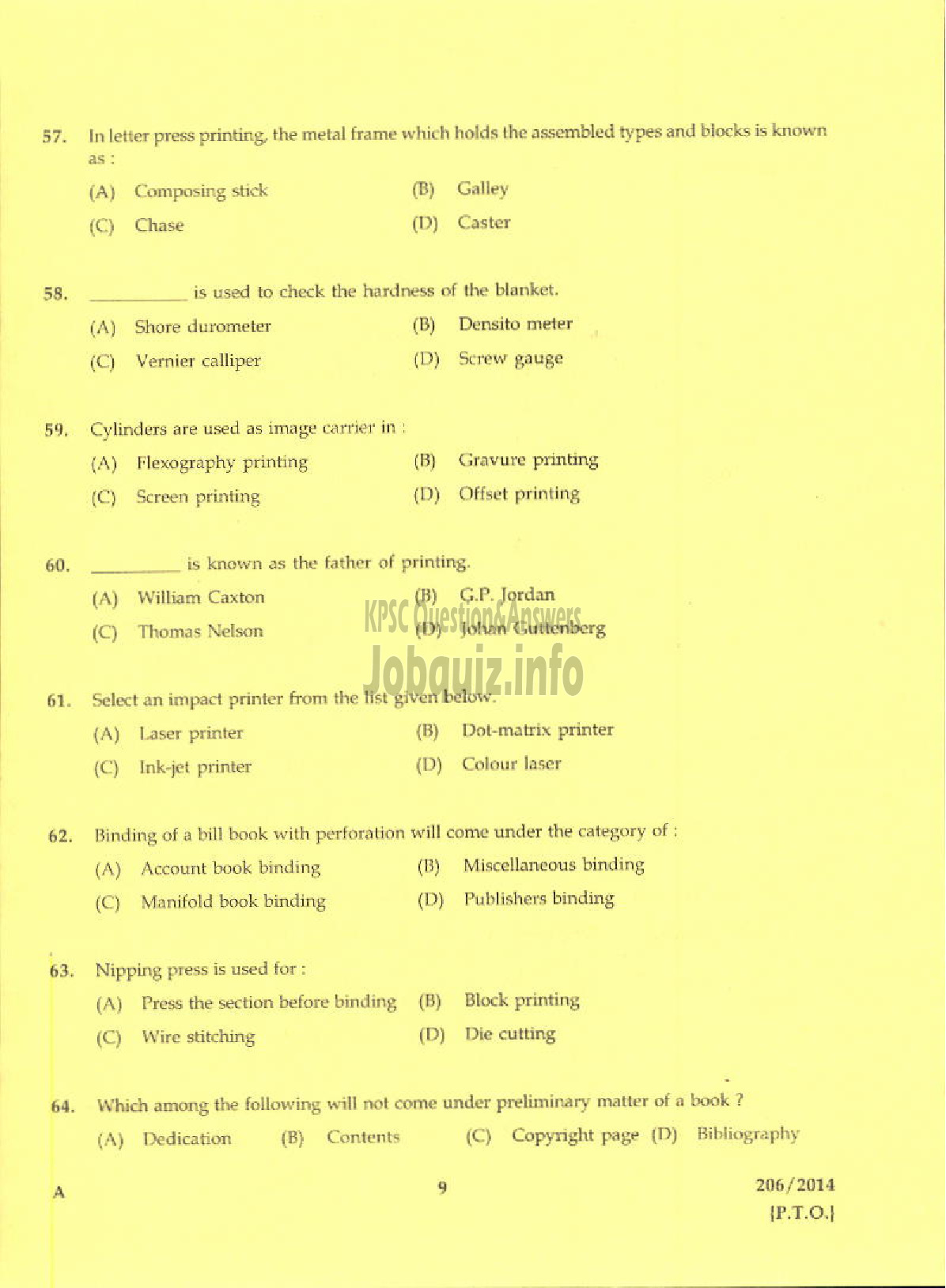 Kerala PSC Question Paper - TRADE INSTRUCTOR GRADE II PRINTING TECHNOLOGY KERALA TECHNICAL EDUCATION-7