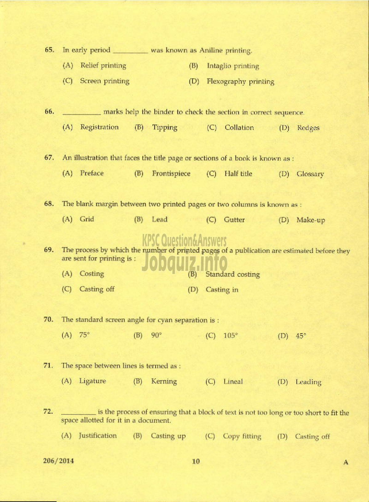 Kerala PSC Question Paper - TRADE INSTRUCTOR GRADE II PRINTING TECHNOLOGY KERALA TECHNICAL EDUCATION-8