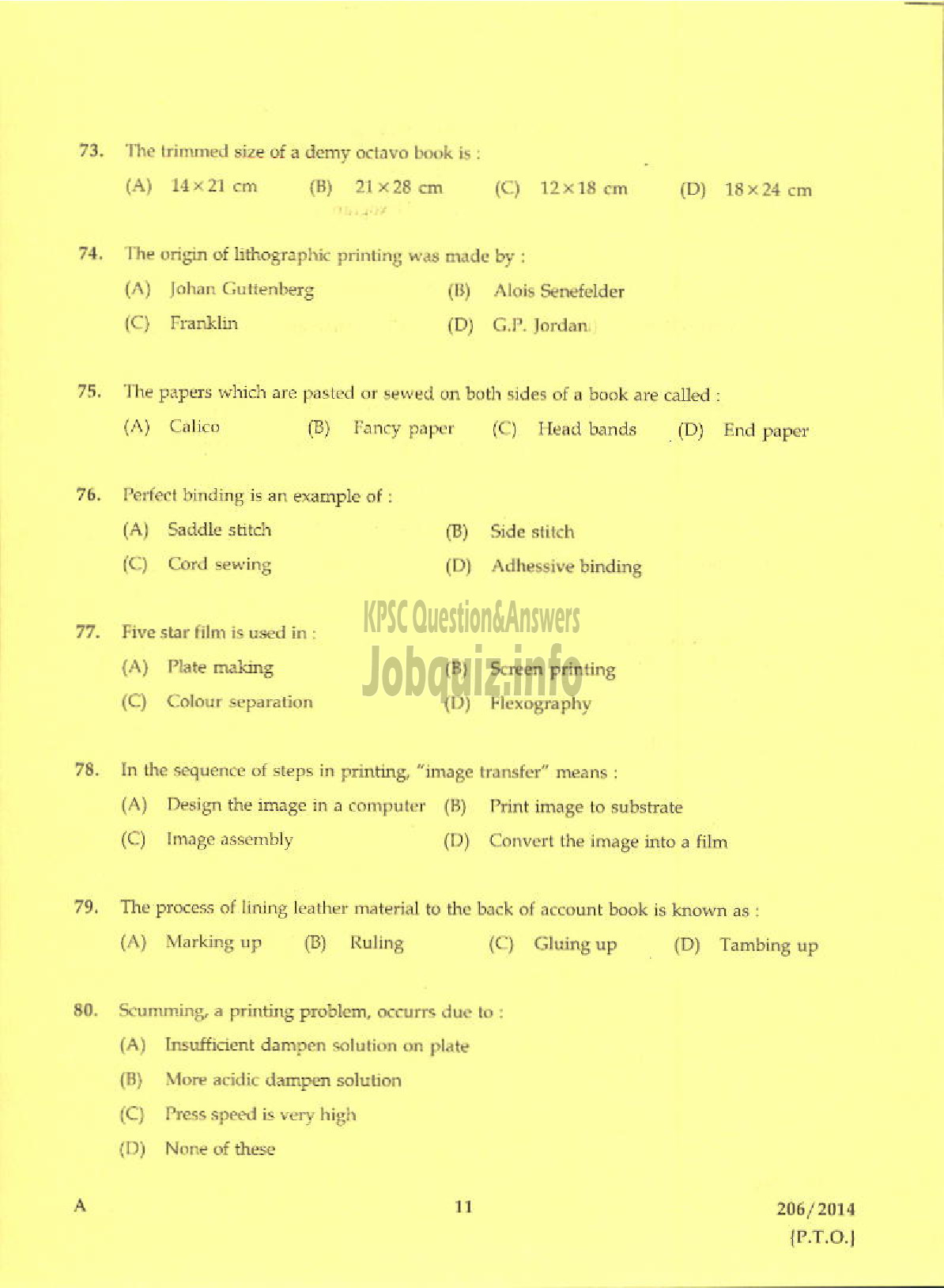 Kerala PSC Question Paper - TRADE INSTRUCTOR GRADE II PRINTING TECHNOLOGY KERALA TECHNICAL EDUCATION-9