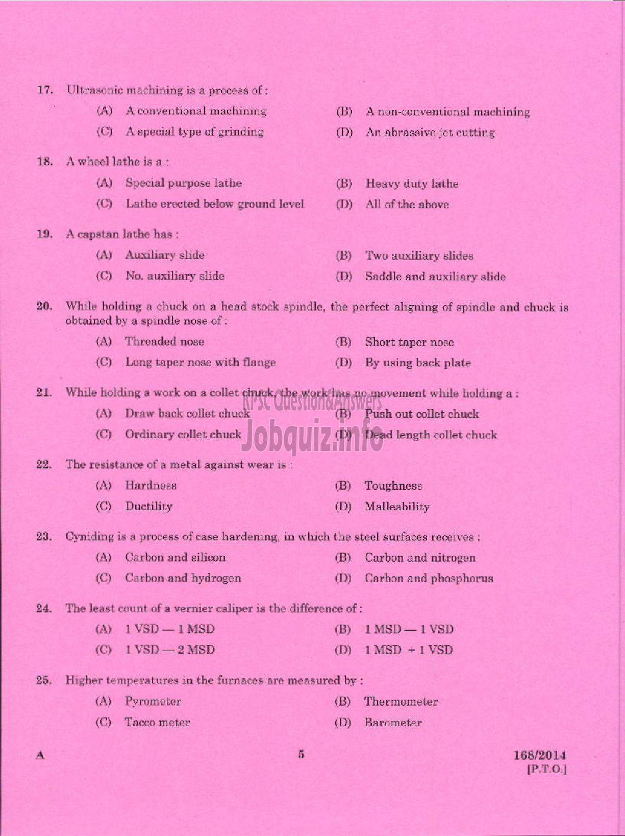 Kerala PSC Question Paper - TRADE INSTRUCTOR GRADE II TURNING TECHNICAL EDUCATION-3