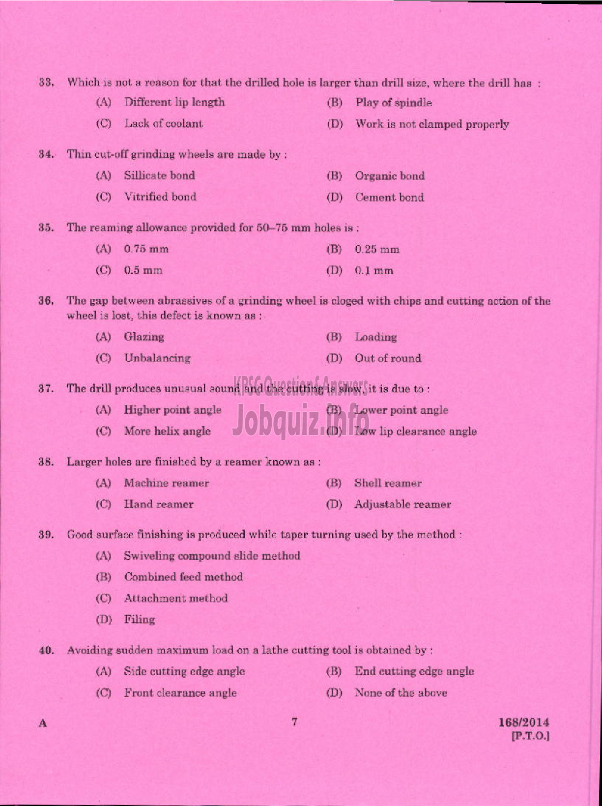 Kerala PSC Question Paper - TRADE INSTRUCTOR GRADE II TURNING TECHNICAL EDUCATION-5