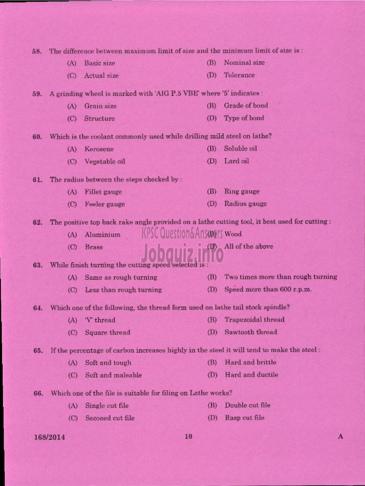 Kerala PSC Question Paper - TRADE INSTRUCTOR GRADE II TURNING TECHNICAL EDUCATION-8