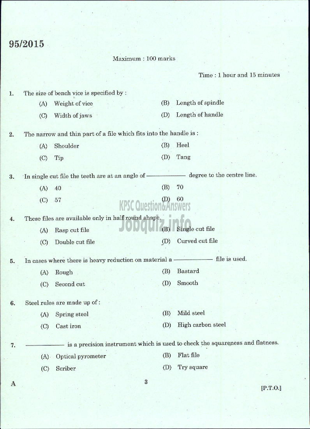 Kerala PSC Question Paper - TRADE INSTRUCTOR GR II SHEET METAL TECHNICAL EDUCATION-1