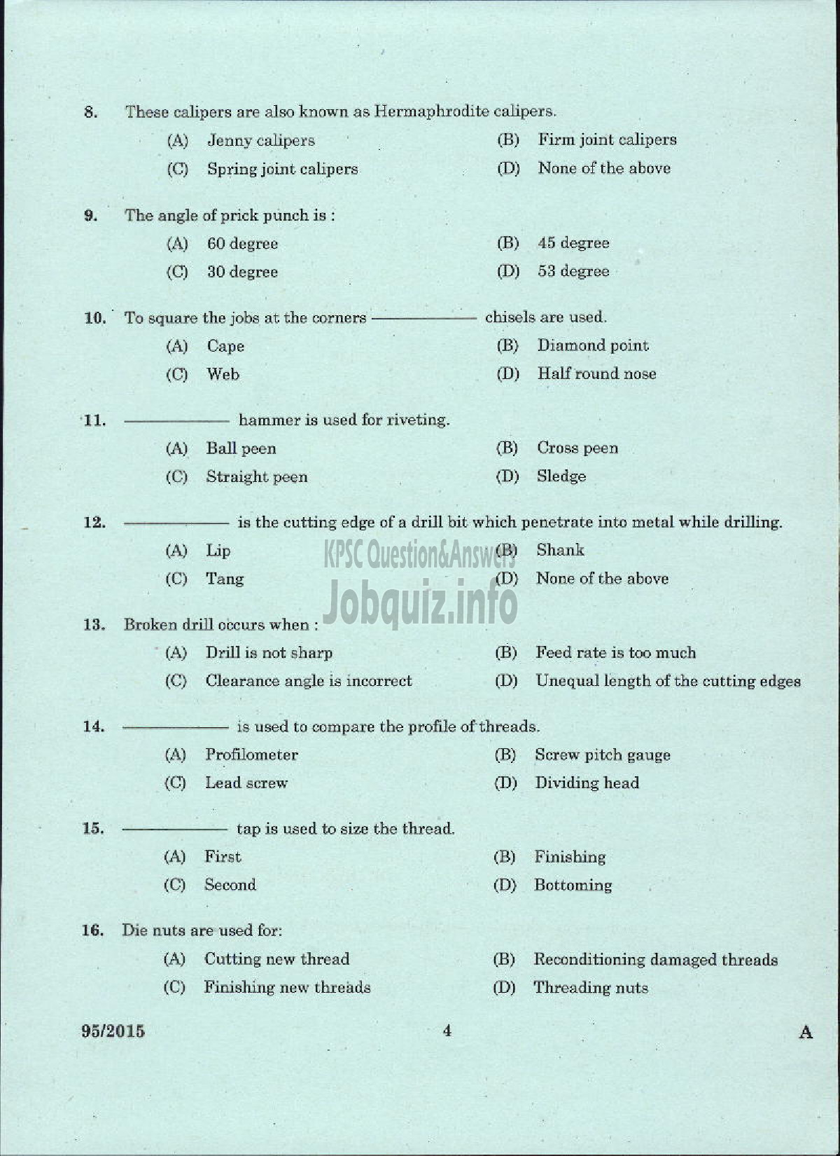 Kerala PSC Question Paper - TRADE INSTRUCTOR GR II SHEET METAL TECHNICAL EDUCATION-2