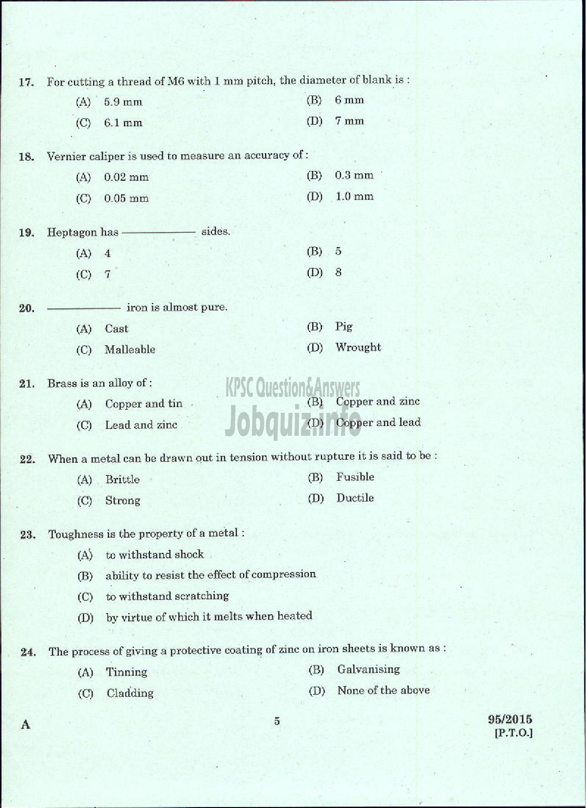 Kerala PSC Question Paper - TRADE INSTRUCTOR GR II SHEET METAL TECHNICAL EDUCATION-3