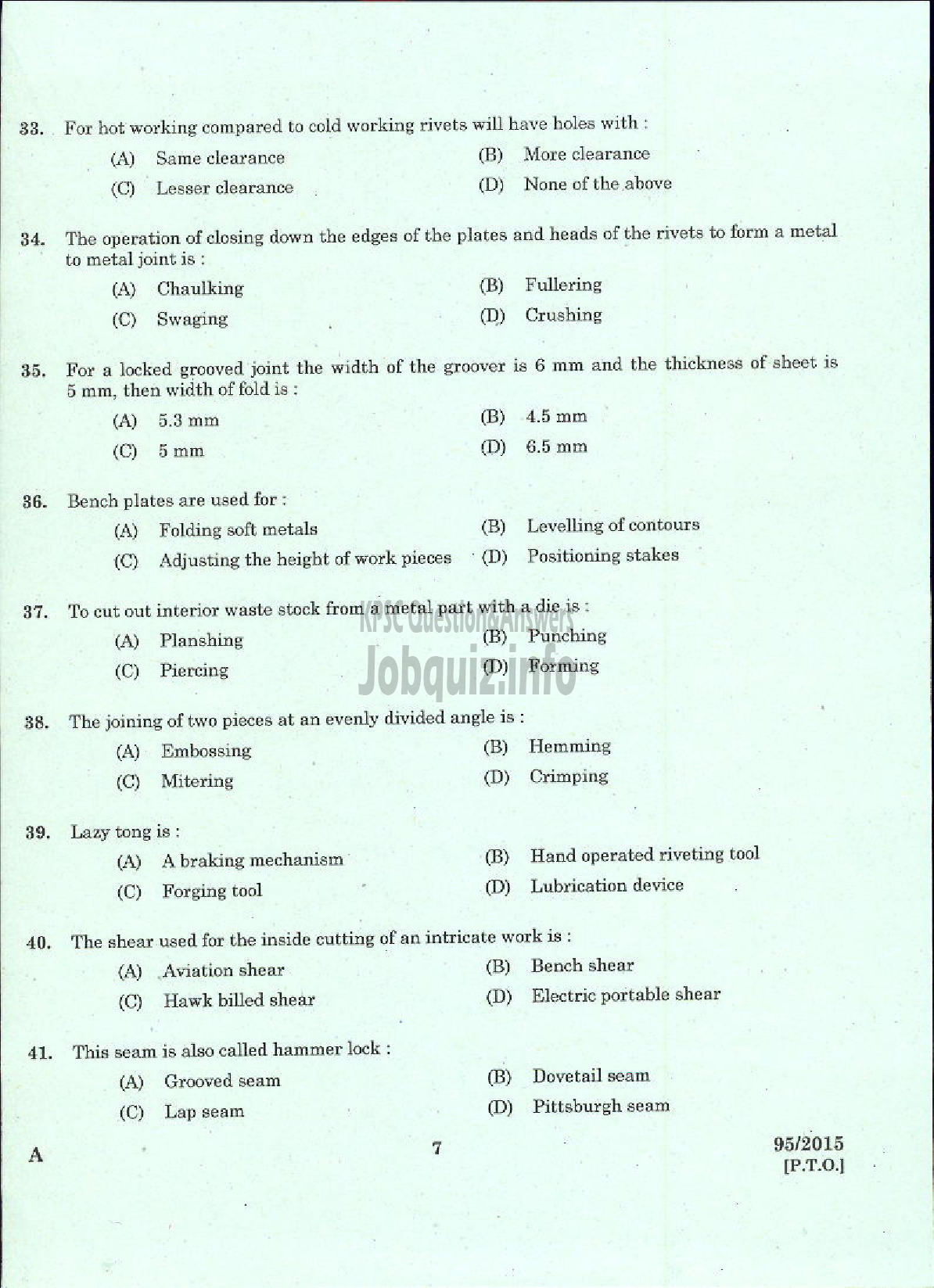 Kerala PSC Question Paper - TRADE INSTRUCTOR GR II SHEET METAL TECHNICAL EDUCATION-5