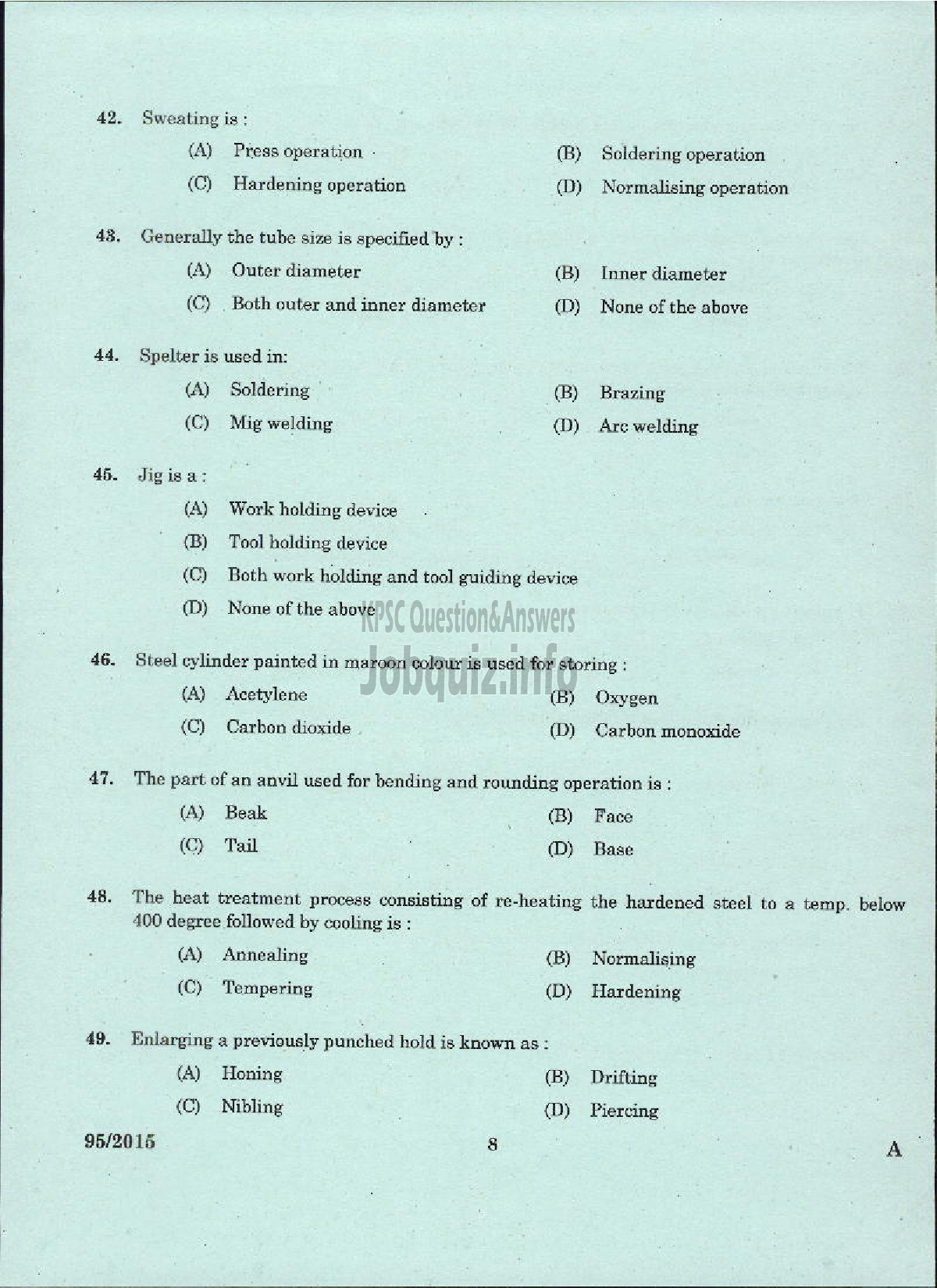 Kerala PSC Question Paper - TRADE INSTRUCTOR GR II SHEET METAL TECHNICAL EDUCATION-6