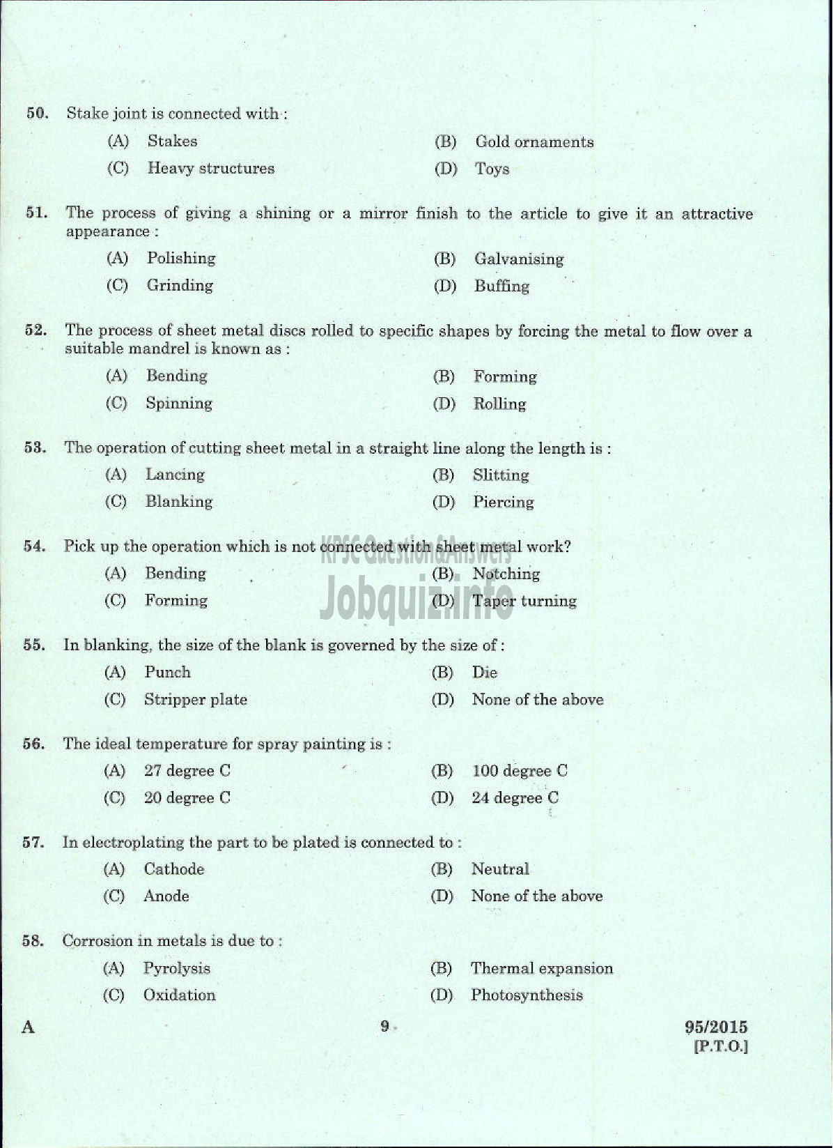 Kerala PSC Question Paper - TRADE INSTRUCTOR GR II SHEET METAL TECHNICAL EDUCATION-7