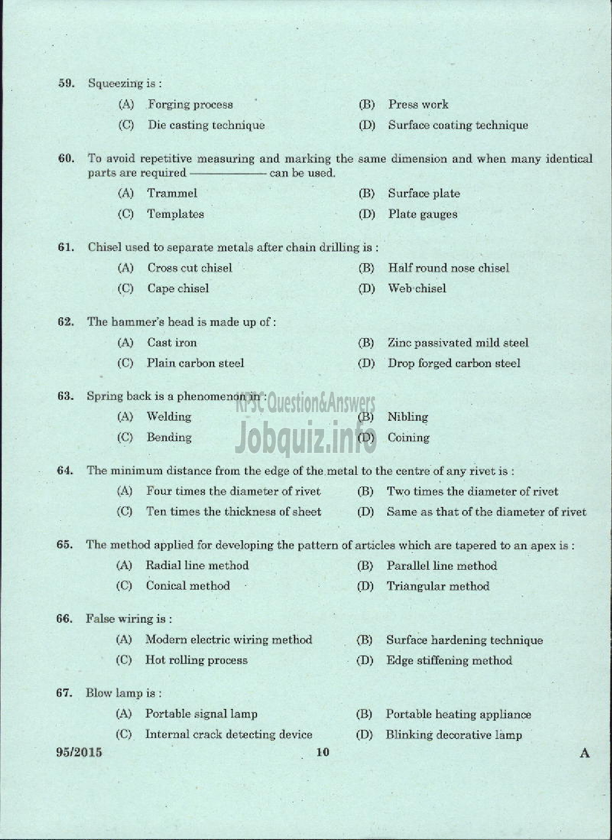 Kerala PSC Question Paper - TRADE INSTRUCTOR GR II SHEET METAL TECHNICAL EDUCATION-8