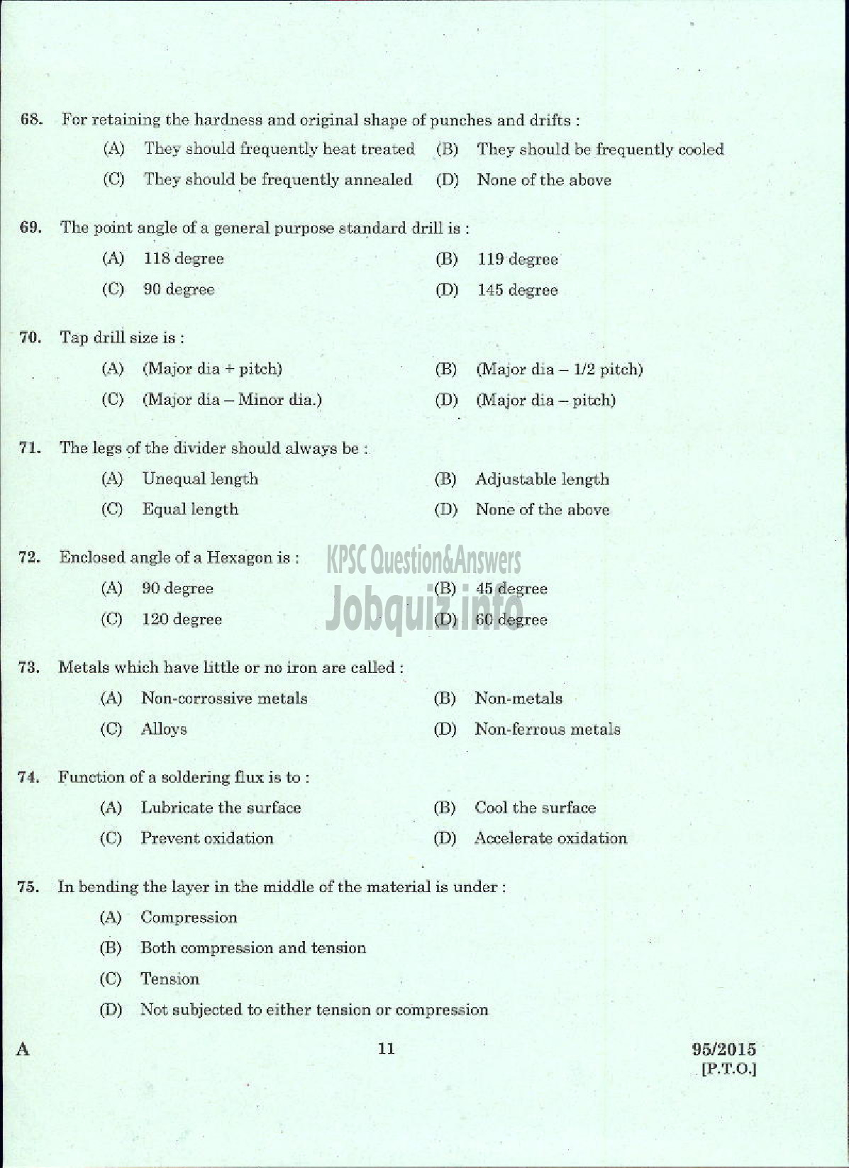 Kerala PSC Question Paper - TRADE INSTRUCTOR GR II SHEET METAL TECHNICAL EDUCATION-9