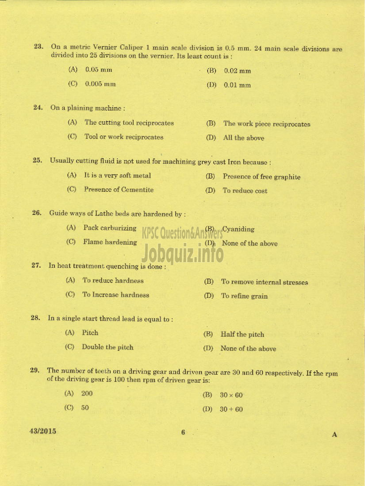 Kerala PSC Question Paper - TRADE INSTRUCTOR GR II TOOL AND DIE MAKING TECHNICAL EDUCATION-4