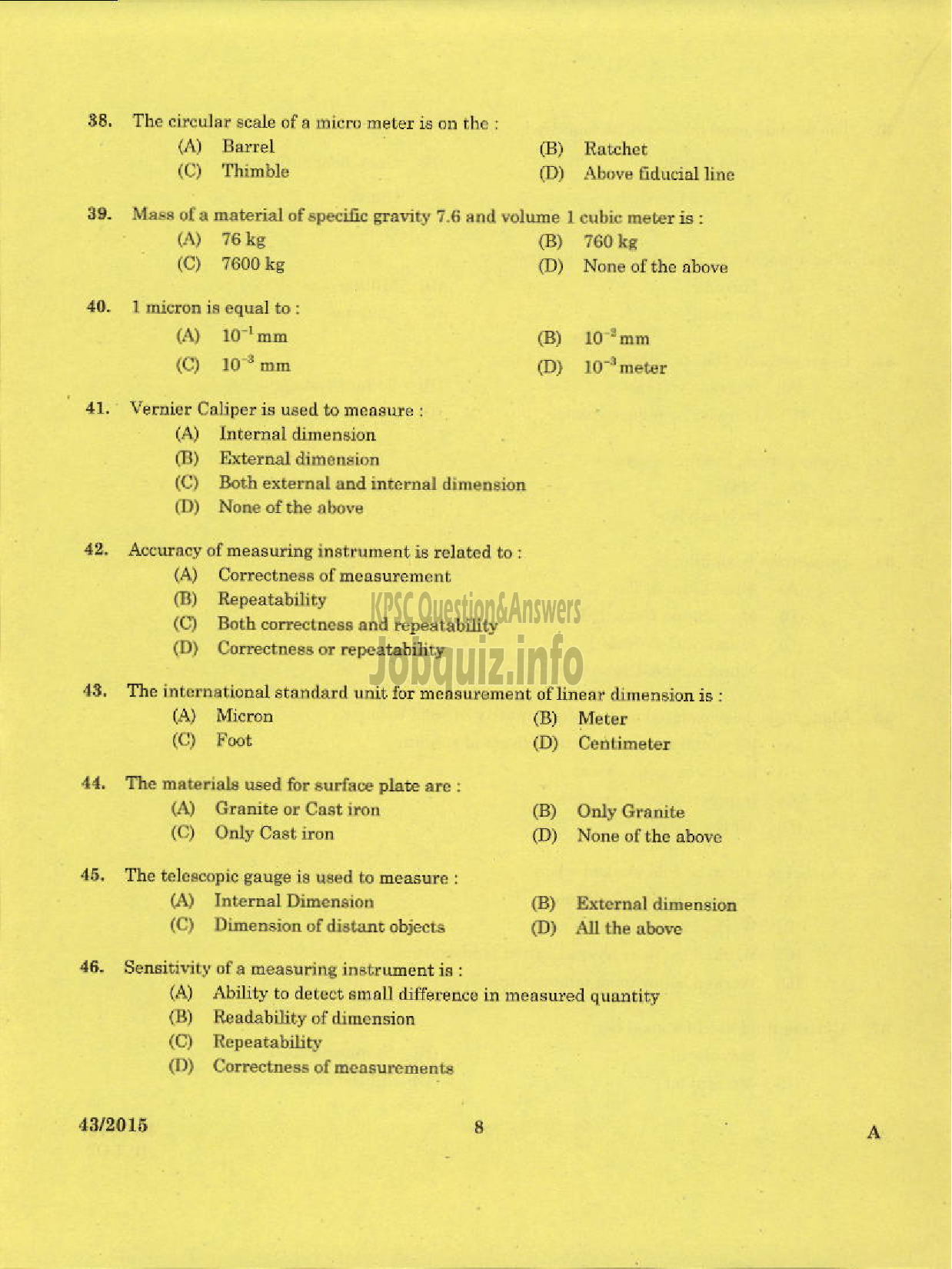 Kerala PSC Question Paper - TRADE INSTRUCTOR GR II TOOL AND DIE MAKING TECHNICAL EDUCATION-6