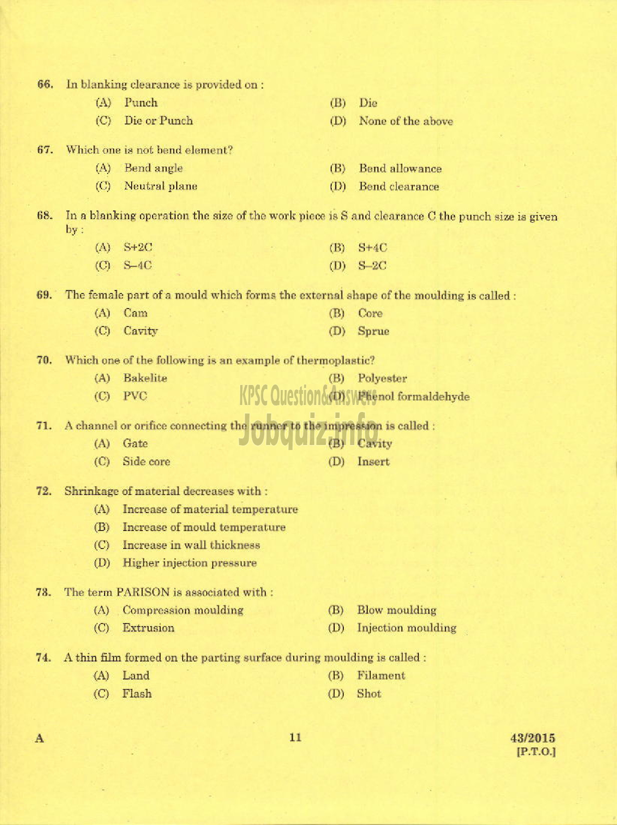 Kerala PSC Question Paper - TRADE INSTRUCTOR GR II TOOL AND DIE MAKING TECHNICAL EDUCATION-9